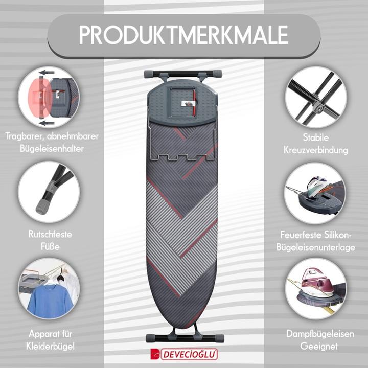 Actual product image Harbinger Ironing board, iron shelf, ironing board cover 40x140cm, height 68-90cm, grey (140 x 40 cm)