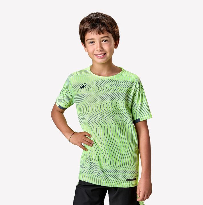 Kipsta Kids' Short-Sleeved Football Shirt Viralto Wave - Neon Yellow, Grey & Black