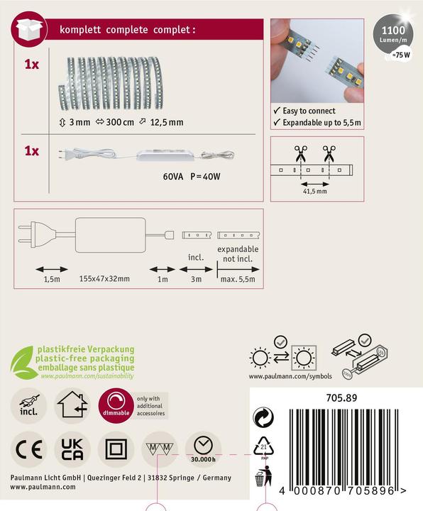 Produktbild Paulmann MaxLED 1000 Stripe Set (Tageslicht, 300 cm, Indoor)