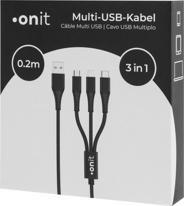 Produktbild Onit USB A – USB C/Lightning/Micro USB B (0.20 m, USB 2.0, 12 W)
