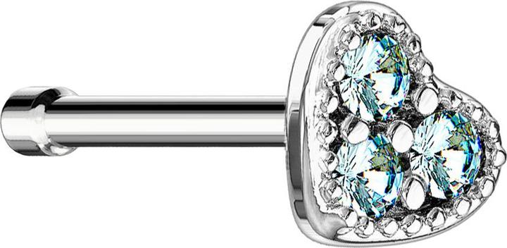 Star Piercing Nasenstecker gerade silber Herz Kristall aqua (Chirurgenstahl 316L, Messing)