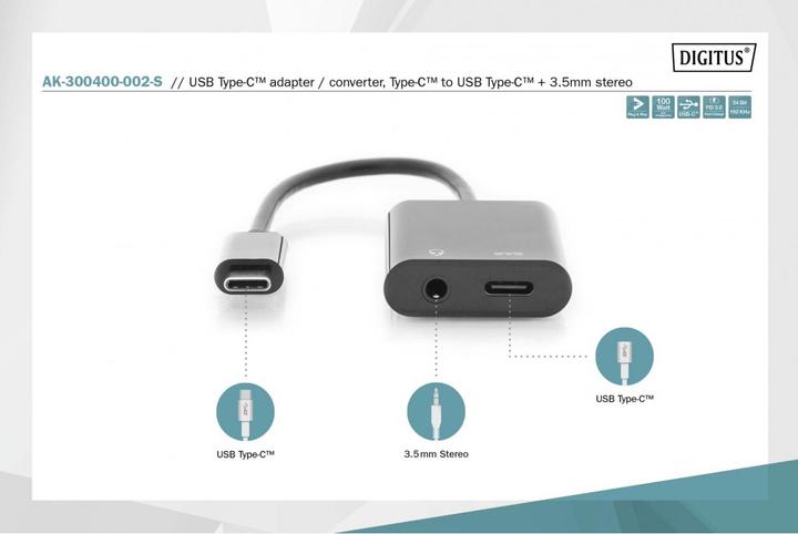 Image du produit Digitus USB Typ C — 3.5mm Klinke| USB Typ C (USB-C, 1 Ports)