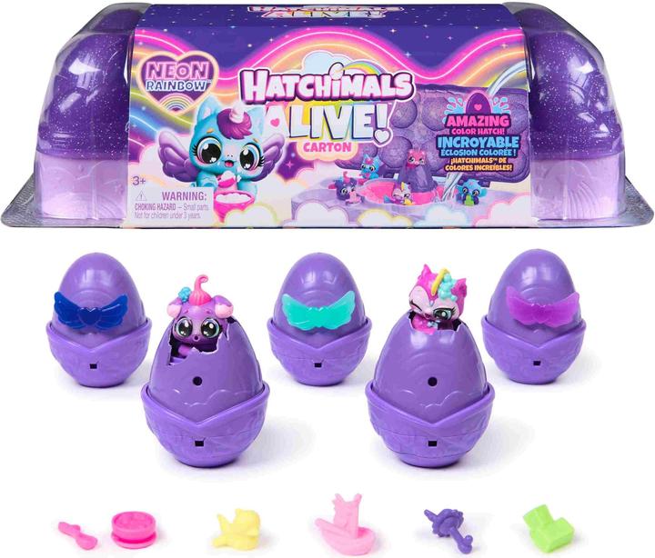 Actual product image Hatchimals Spin Master Alive Neon Rainbow egg carton playset