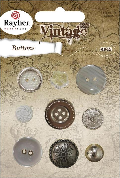 Actual product image Rayher Buttons vintage silver 9 pcs.