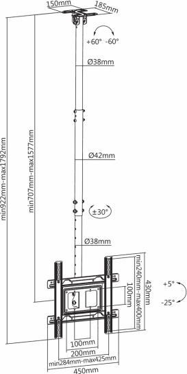Produktbild Sbox KATTOTELINE CEILING MOUNT 32-70" 50KG (80", 50 kg)