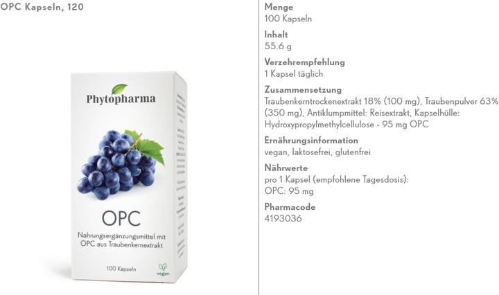 Nährwerte und Zutaten Phytopharma Opc (120 Stück, Kapseln)