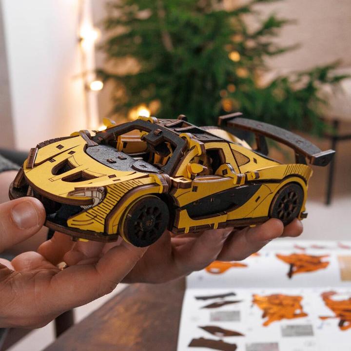 Produktbild Eco Wood Art 3D Holz Modellbausatz - Racing Car - Gelb (237 Teile)