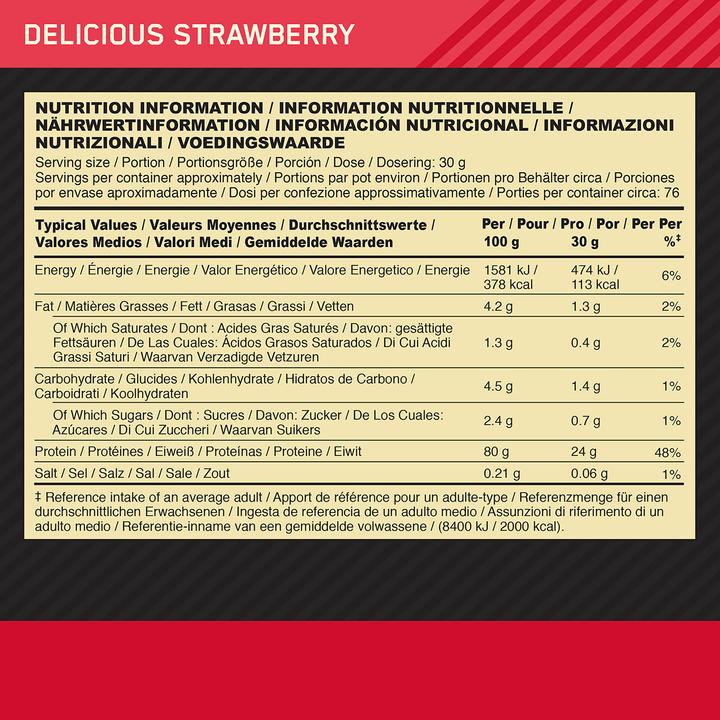 Nährwerte und Zutaten Optimum Nutrition 100 Whey Gold Standard (Erdbeere, 1 Stk., 2533 g)