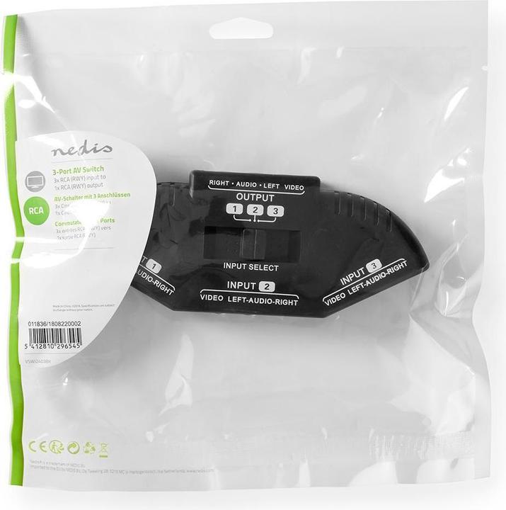 Image du produit Nedis Commutateur AV à 3 ports, 3 x entrées RCA (RWY).