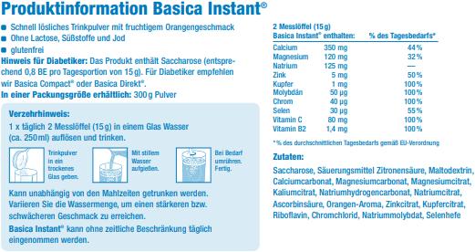 Nährwerte und Zutaten Basica Instant Getränke Pulver Orange (1 Stück, Pulver, 300 g)