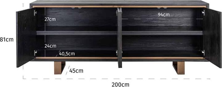 Produktbild Richmond Interiors Sideboard Hunte schwarz gold gebürstet 200 (200 x 81 x 45 cm)