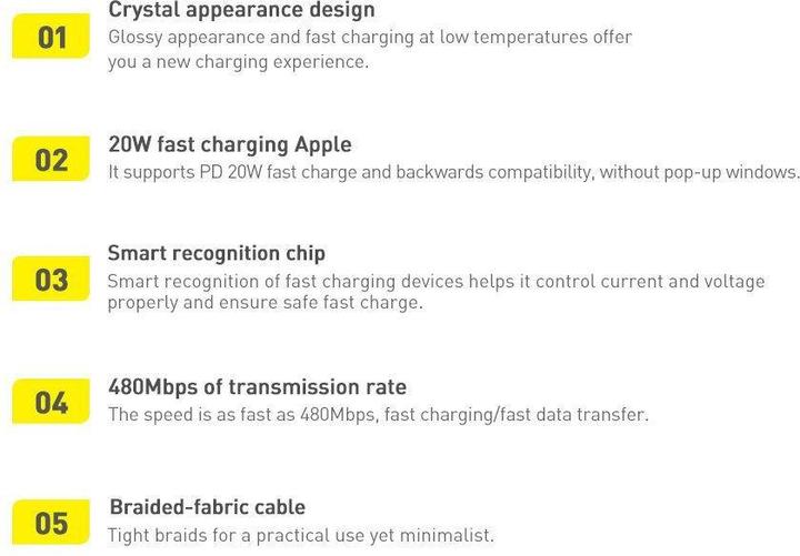 Actual product image Baseus Crystal Shine Series Fast Charging Data Cable Type-C to iP 20W 2m Purple (2 m, USB 2.0, 20 W)