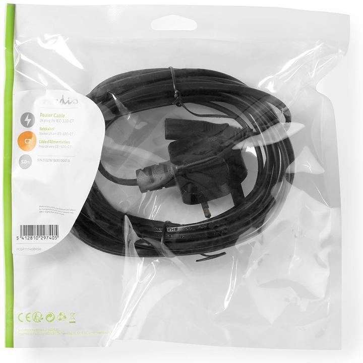 Actual product image Nedis UK power cable | UK plug | IEC-320-C7 | 5.00 m | Yes | 2x 0.75 mm² | Copper | Round | Nickel-plated (5 m)