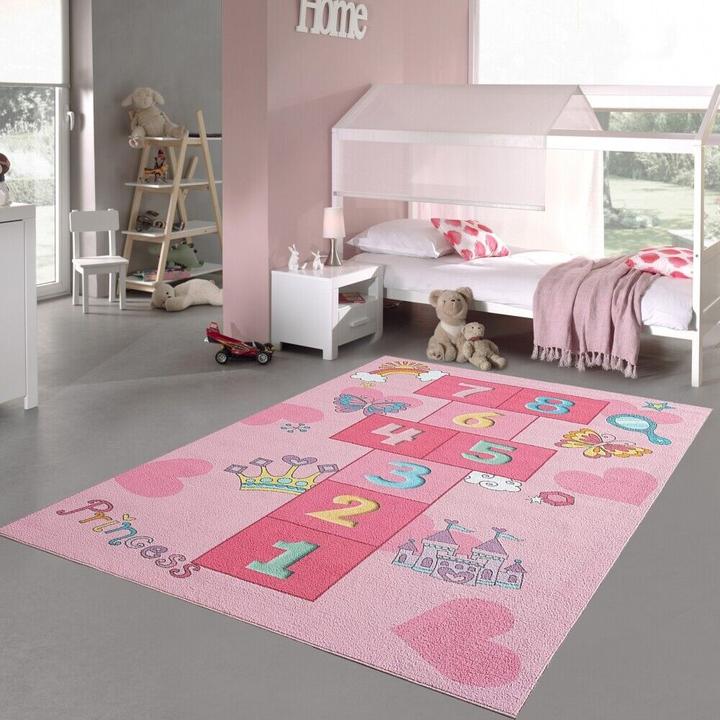 Image du produit Paco Home Prinzessinnen Hüpfspiel Kinder Spielteppich mit Herzen (140 x 200 cm)