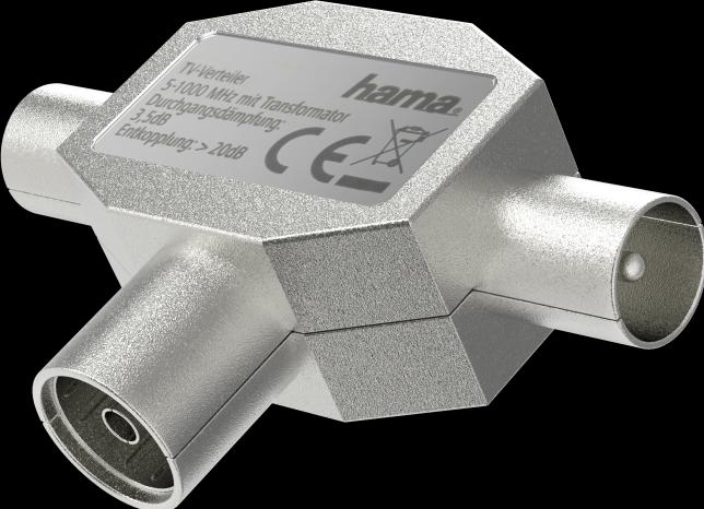 Produktbild Hama Antennen-Verteiler, Koax-Kupplung- 2 Koax-Stecker, Metall (3.50 dB, Verteiler und Abzweiger)