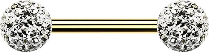 Star Piercing Barbell vergoldet mit zwei Kristallkugeln silber Epoxy Schutzschicht (Titan G23, ohne Messing)