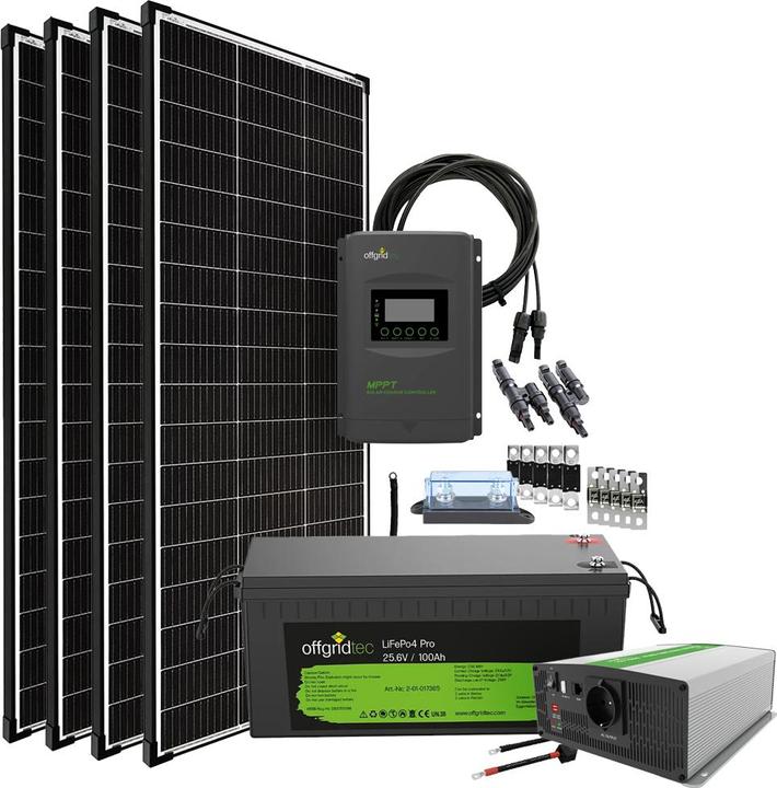 Offgridtec ® Autark Pro XL 24V 800W Solaranlage - 2000W AC Leistung 100Ah LiFePO4 Akku (200 W)