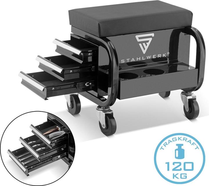 Image du produit Stahlwerk Tabouret d'atelier MWH 3 ST avec capacité de charge de 120 kg Siège d'atelier Tabouret roulant (1 x)