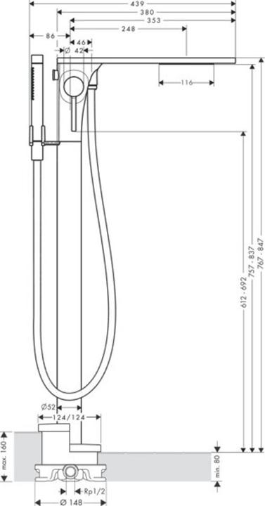 Produktbild hansgrohe Axor Massaud Einhebel Wannenmischer bodenstehend DN 15