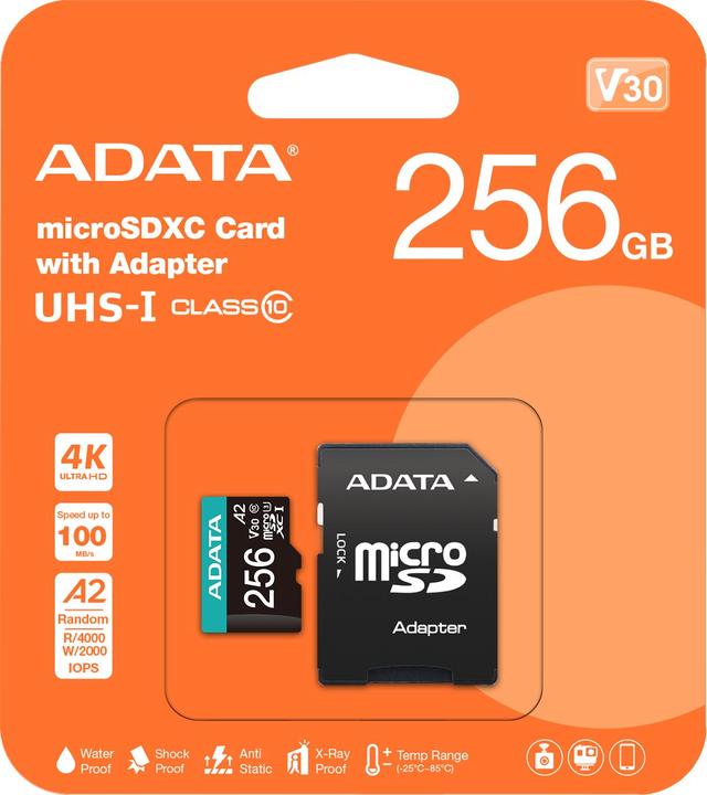 Actual product image Adata Premier Pro Incl. adapter (256 GB, microSDHC, U3, UHS-I)