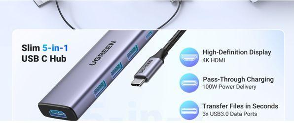 Actual product image Ugreen USB-C Hub (USB-C, 5 Ports)