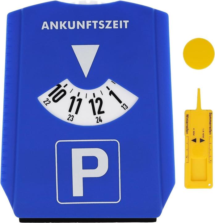 Westcott Parkscheibe 5-in-1 Parkscheibe mit Uhr, Eiskratzer, Einkaufschip, Reifenprofiltiefenmesser