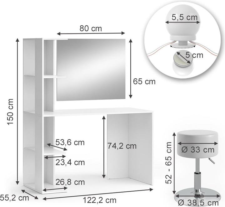 Produktbild Vicco Tower mit Hocker und Beleuchtung (122.5 x 55.5 x 76 cm)