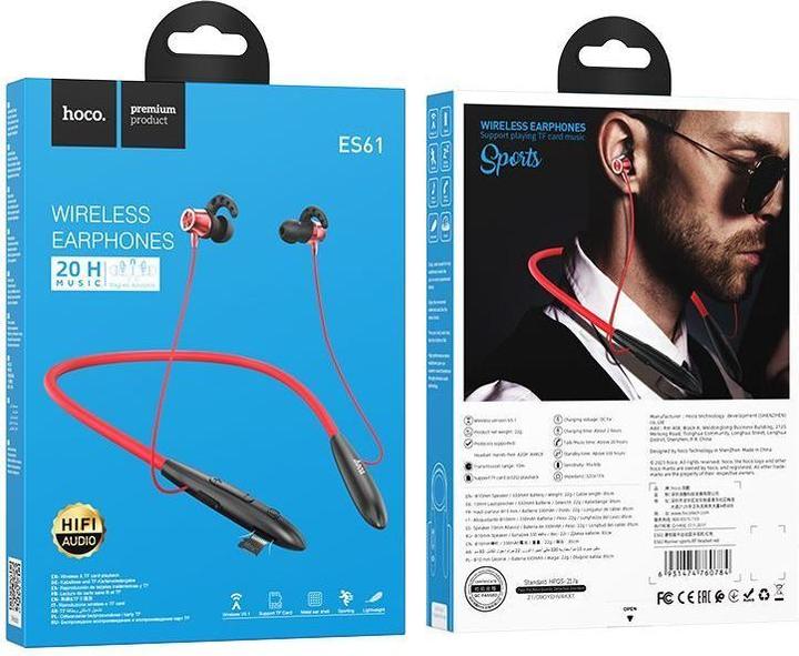 Produktbild Hoco Wireless headphones wireless earphones bluetooth ES61 red (20 h, Kabellos)