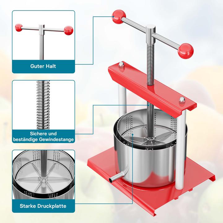 Immagine prodotto Wiltec Presse à fruits Pressoir à vin Acier 6l Cuve en acier inoxydable Pressoir Fruits Baies (Spina UE)