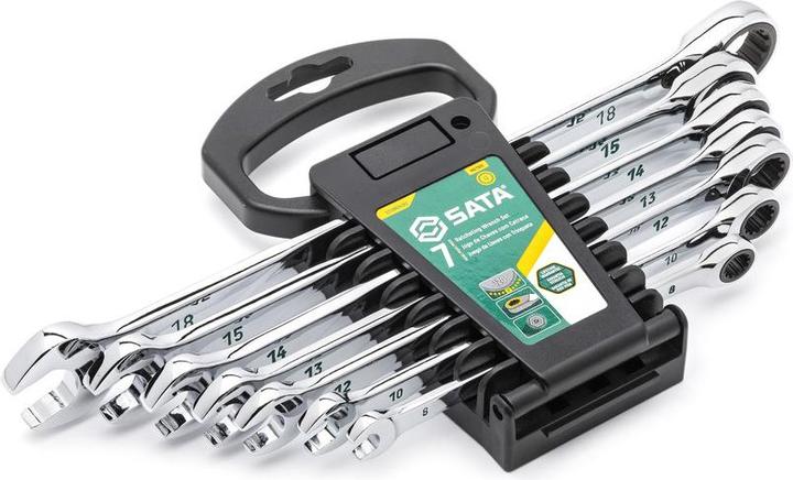 Produktbild SATA Ratschen-Ringmaulschlüssel-Satz 120XP, 7-teilig, 8-18 mm (8 mm, 9 mm, 11 mm, 12 mm, 14 mm, 16 mm, 18 mm, 13 mm, 15 mm, 17 mm, 10  mm)