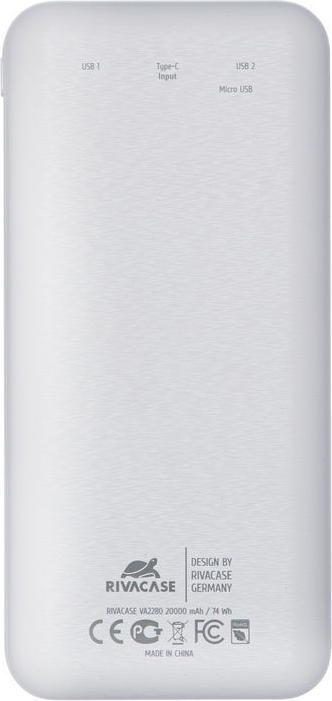 Produktbild Rivacase POWER BANK USB 20000MAH/Baltas VA2280 (20000 mAh, 10 W, 74 Wh)