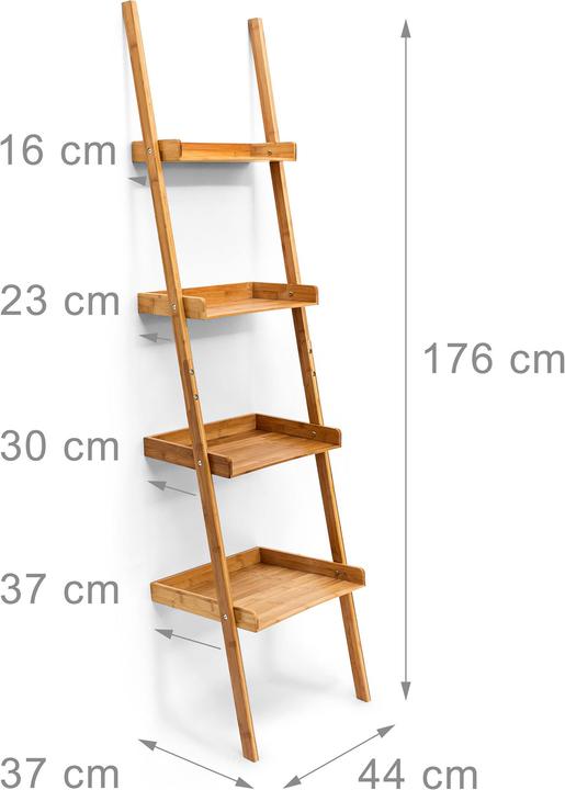 Actual product image Relaxdays Ladder shelf bamboo 4-tiered (44 x 37 x 176 cm)