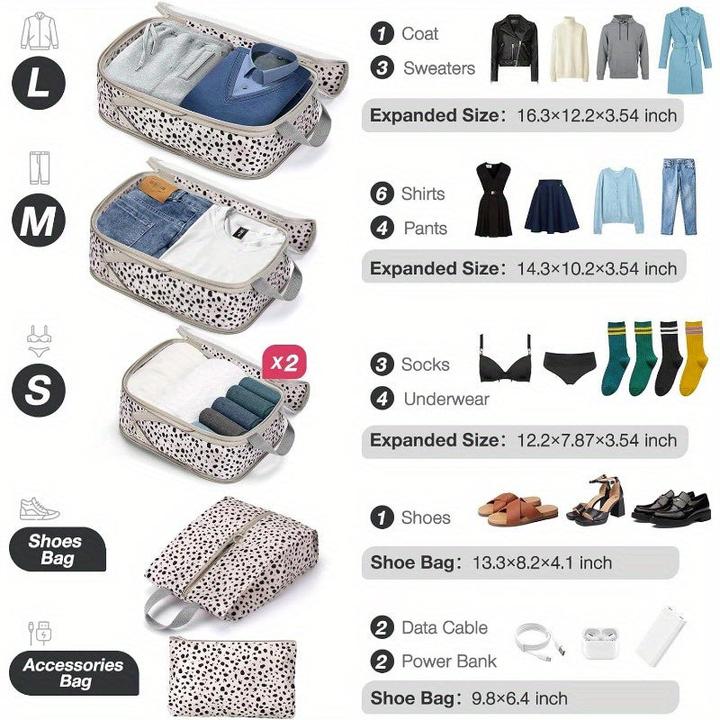 Produktbild Only-Bags.Store 6 Set Kompressionspackwürfel für Koffer, Packwürfel mit Schuhsack, grosser Kosmetiktasche