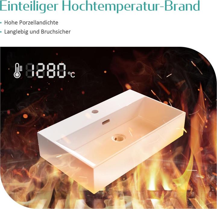 Produktbild Emke Aufsatzwaschbecken Keramik Waschbecken Eckiger Hängewaschbecken Waschtisch, Modernes Design für (415 mm, 360 mm)