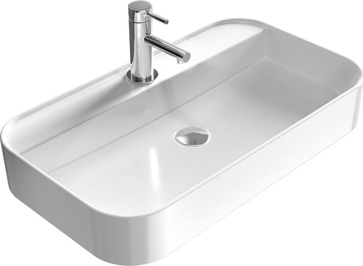 Emke Aufsatzwaschbecken Keramik Waschbecken Hängewaschbecken Eckiger Waschtisch Weiss Glänzend (Mit H (400 mm, 600 mm)
