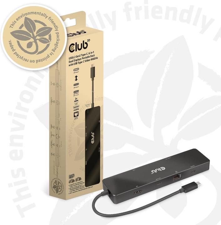 Productafbeelding Club 3D Club3D USB-C Dock > HDMI/USB-C(8K)/2xUSB/USB-C(PD100W)/RJ45 detailhandel (USB-C, 6 Havens)