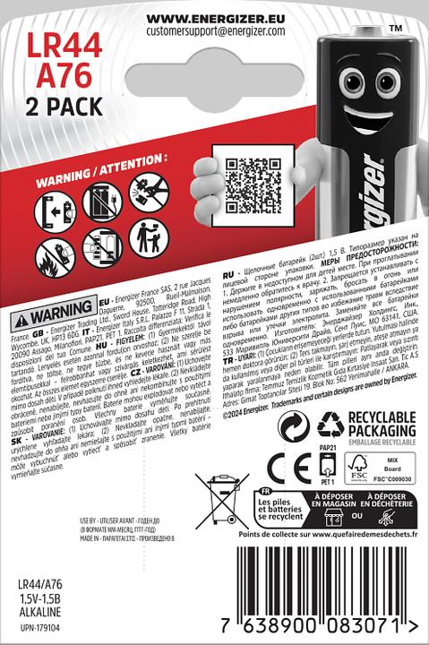 Produktbild Energizer Lr44 A76 (2 Stk., LR44, 150 mAh)