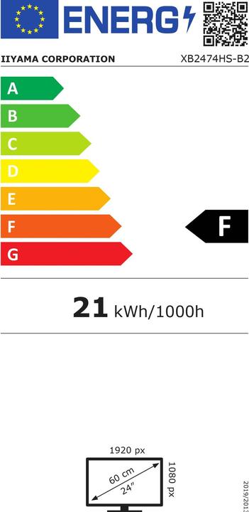 Label énergétique iiyama ProLite XB2474HS-B2 (1920 x 1080 pixels, 24")