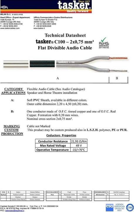 Actual product image Tasker Flat Audio Cable, black, shielded, 100m, PVC (100 m)