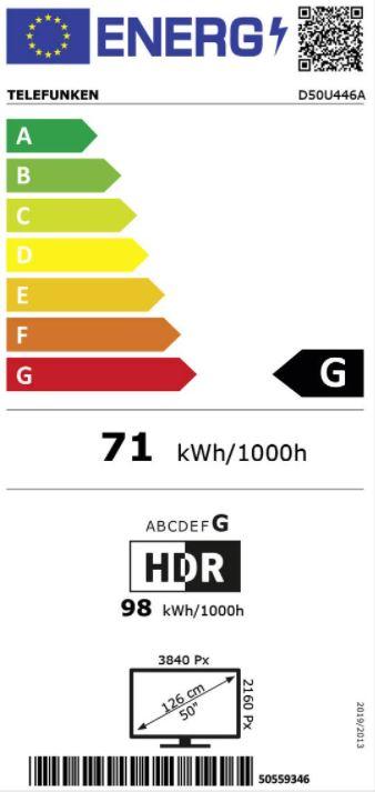 Energie-Label Telefunken D50U446A (50", LCD, UHD)