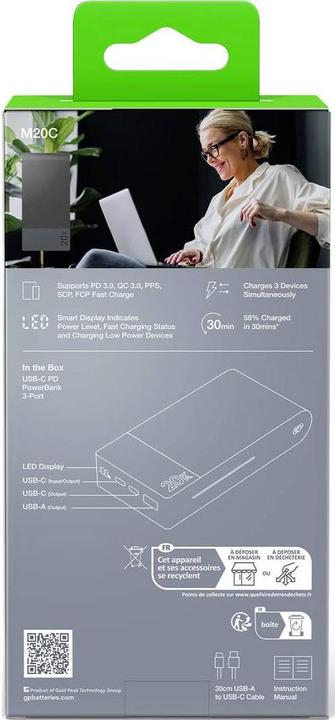 Image du produit GP Batteries GP PowerBank M2+ 20C 20000mAh 2xUSB-C/1xUSB-A noir Indicateur LED (20000 mAh, 22.50 W, 74 Wh)