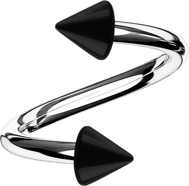 Star Piercing Spirale silber mit zwei Cones schwarz (Acryl, ohne Messing, Chirurgenstahl 316L)