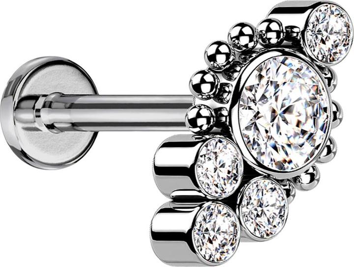 Star Piercing Micro Labret Innengewinde silber Kugeln fünf Kristalle silber (Titan G23, ohne Messing)