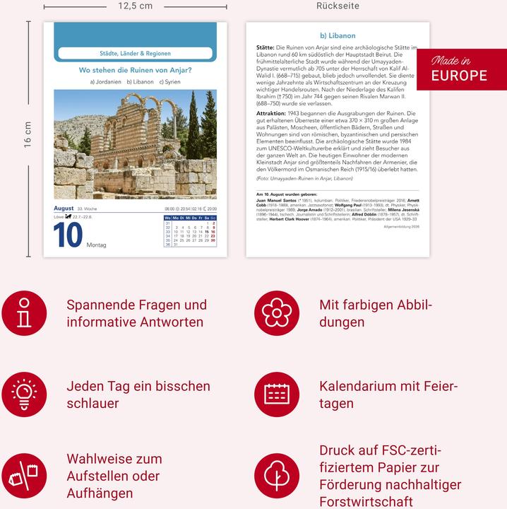 Produktbild Harenberg Allgemeinbildung Tagesabreisskalender 2026 - Das tägliche Wissens-Quiz (Weicher Einband, Deutsch)