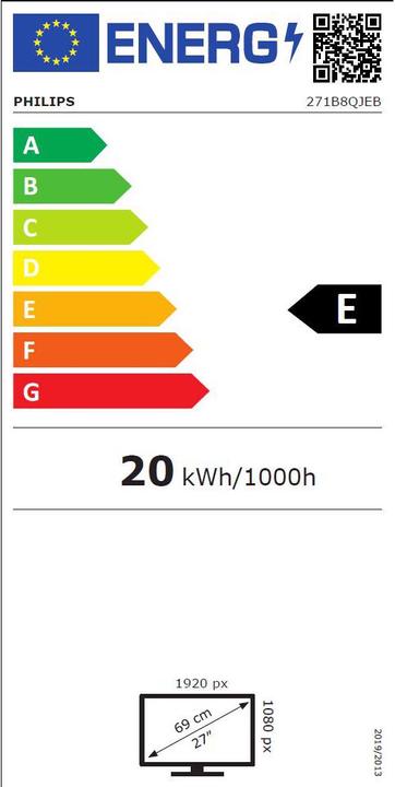 Label énergétique Philips 271b8qjeb/00 (1920 x 1080 pixels, 27")