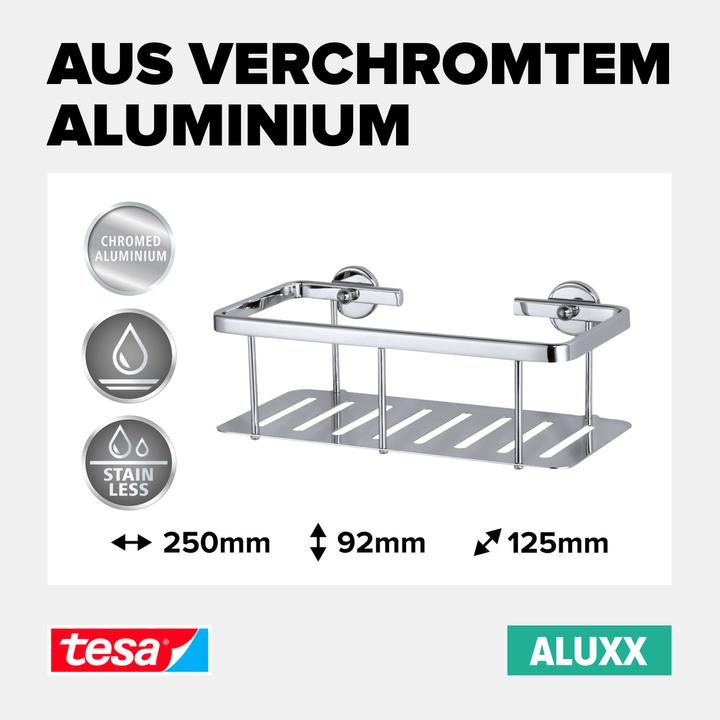 Produktbild tesa ALUXX Duschkorb inkl. Klebelösung ohne Bohren (9 x 13 x 26.5 cm)