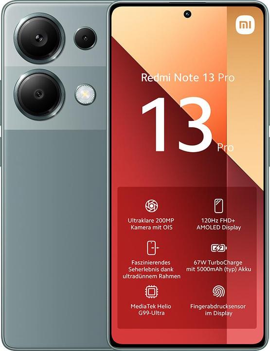 Immagine prodotto Xiaomi Redmi Note 13 Pro (256 GB, Forest Green, 6.67", Doppia SIM Ibrida, 200 Mpx, 4G)