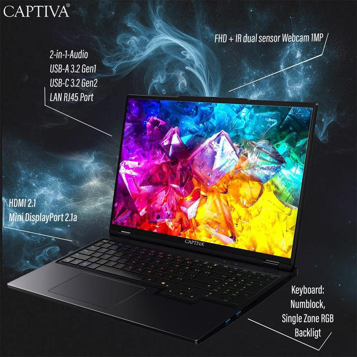 Actual product image Captiva Highend Gaming (16", AMD Ryzen 9 9955HX, 16 GB, 2000 GB, DE)