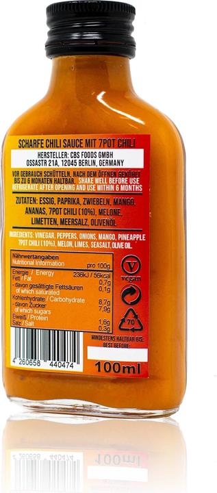 Nutritional values and ingredients Crazy Bastard Sauce Carolina Reaper & Blueberry (100 ml) - Hot sauce (250 g)