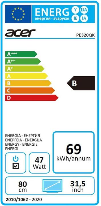 Energie-Label Acer ProDesigner PE320QK (3840 x 2160 Pixel, 31.50")